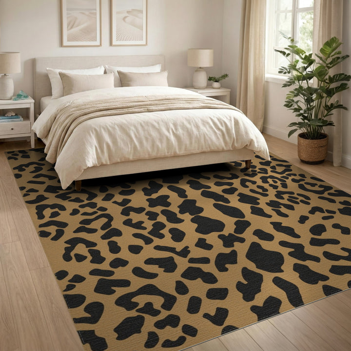 Brown and Tan Brown Leopard Print Washable Area Rug