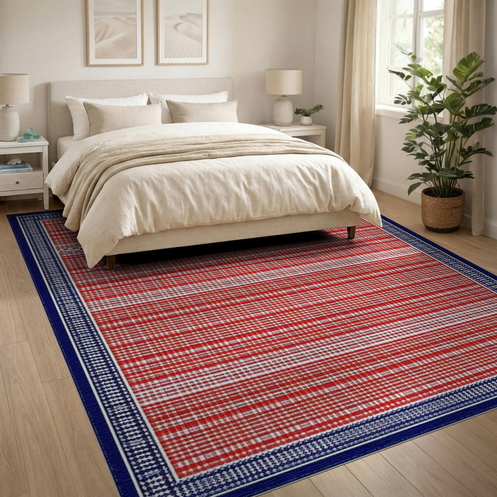 Red Striped Geometric Area Rug