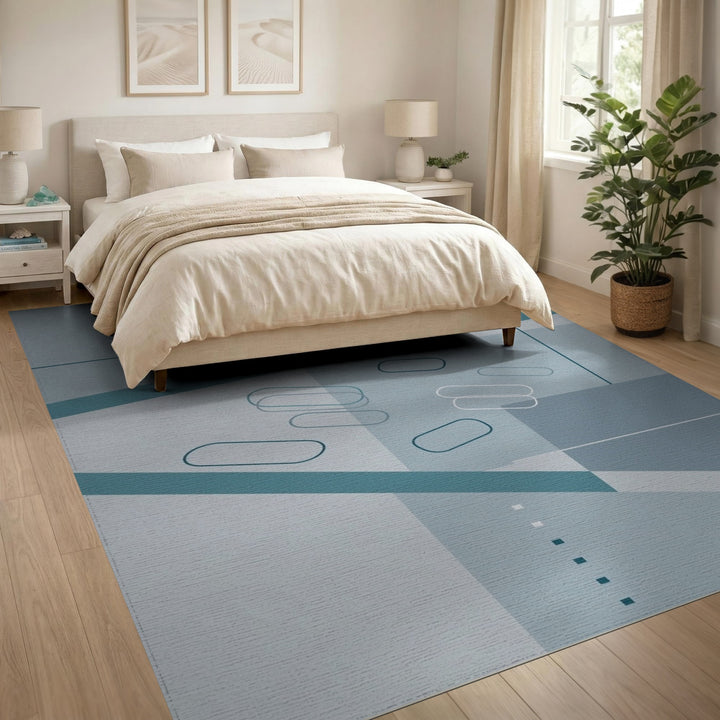 Modern Geometric Teal Area Rug