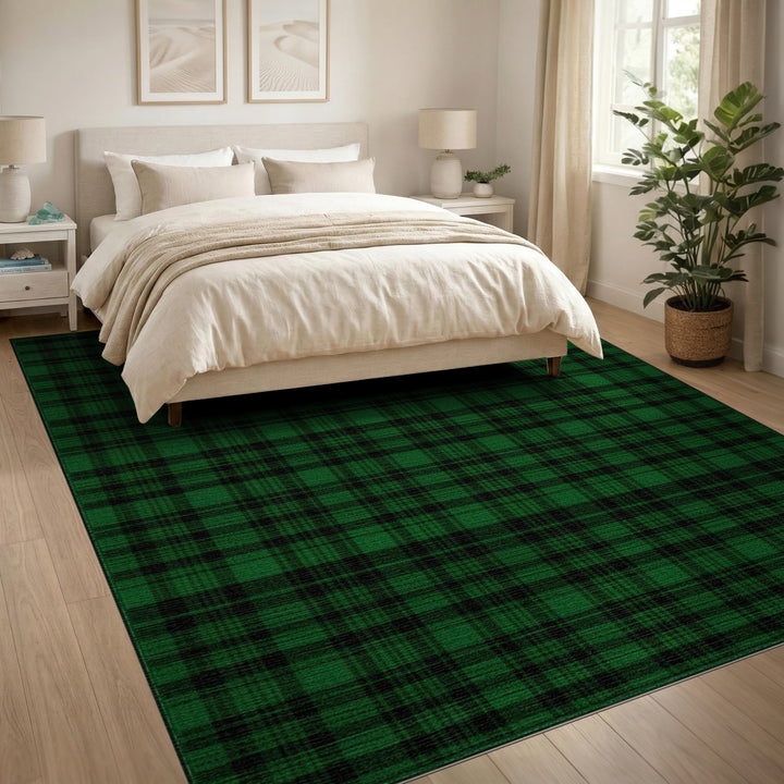 Dark Green Plaid Area Rug
