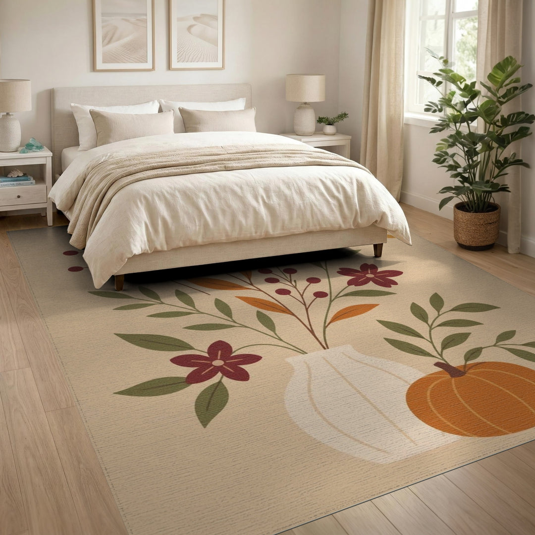 Fall Floral Pumpkin Area Rug