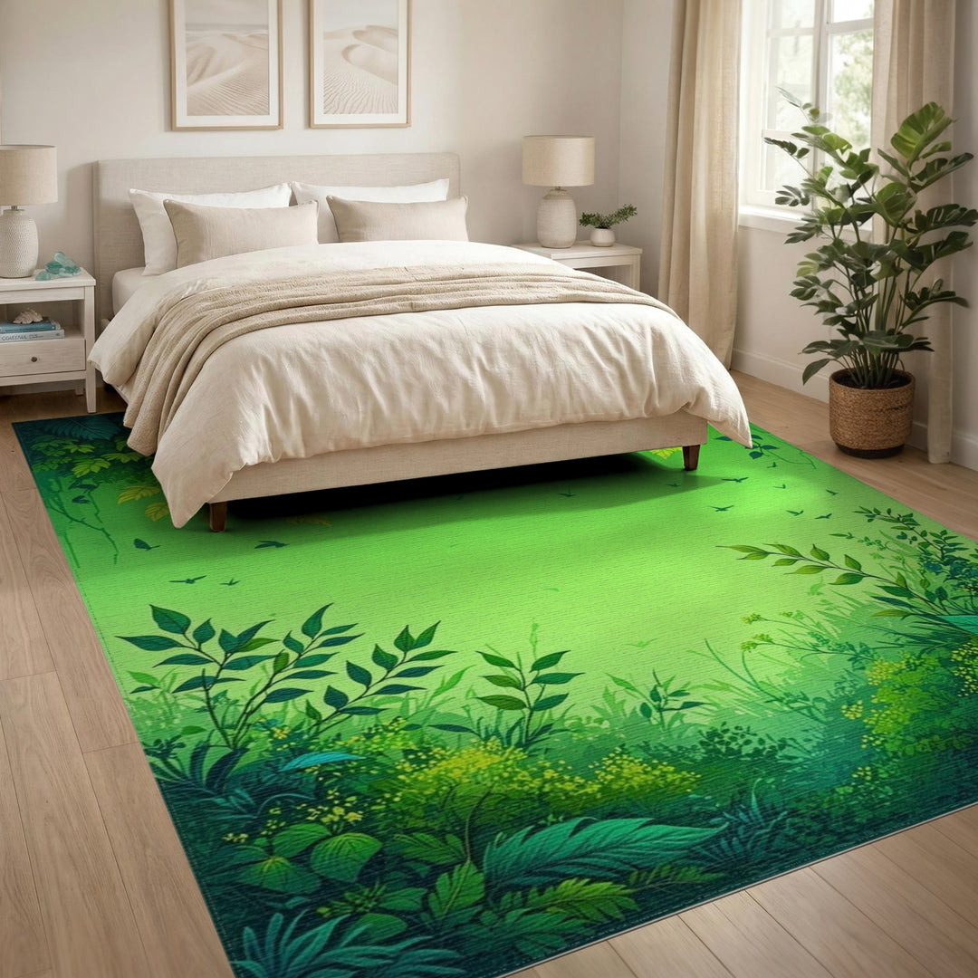 Lush Green Foliage Washable Area Rug