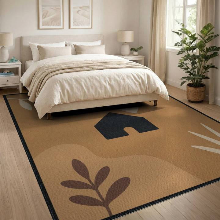 Abstract House Heart Brown Area Rug