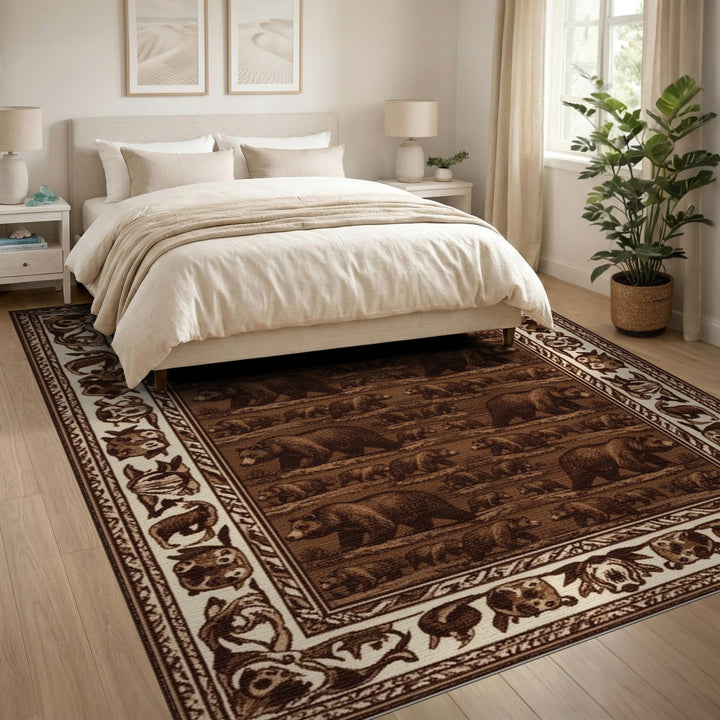 Brown Bear Wilderness Rustic Area Rug