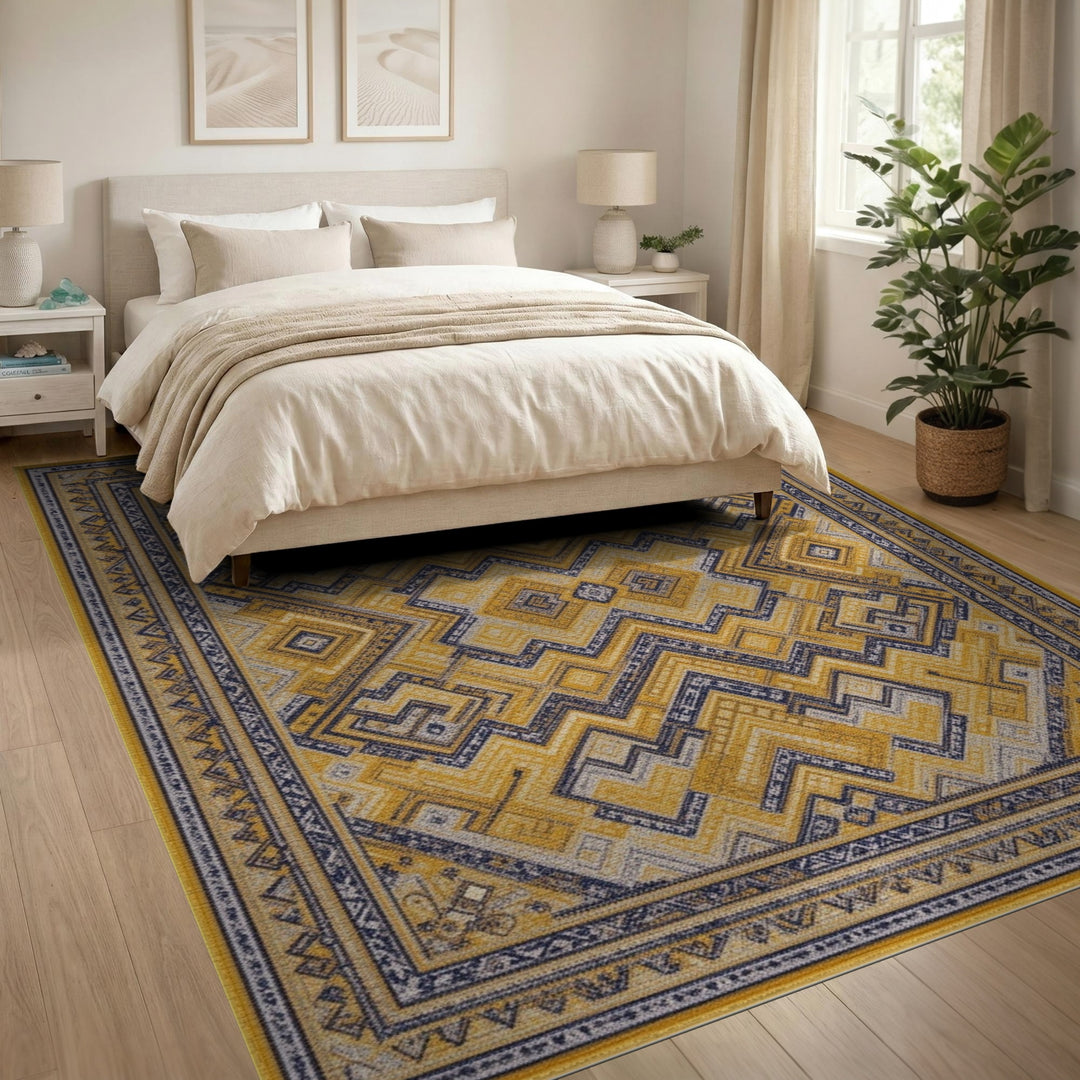 Yellow Geometric Chevron Area Rug