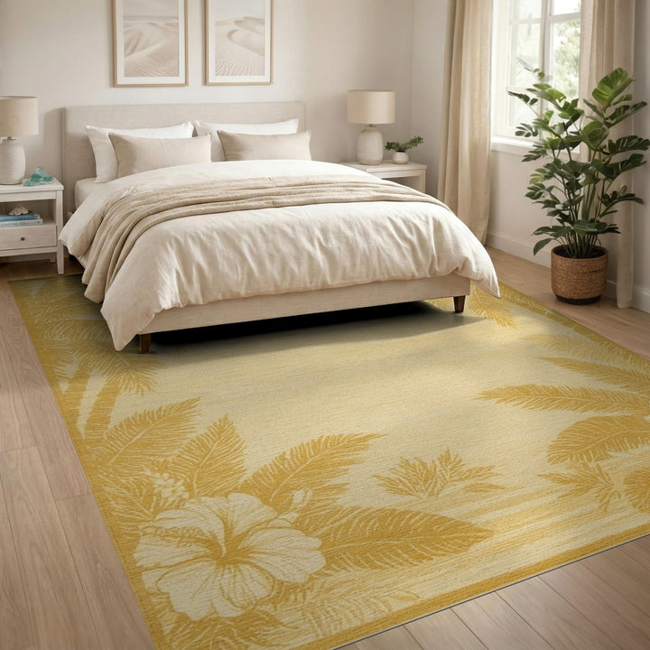 Yellow Palm Tree Hibiscus Area Rug
