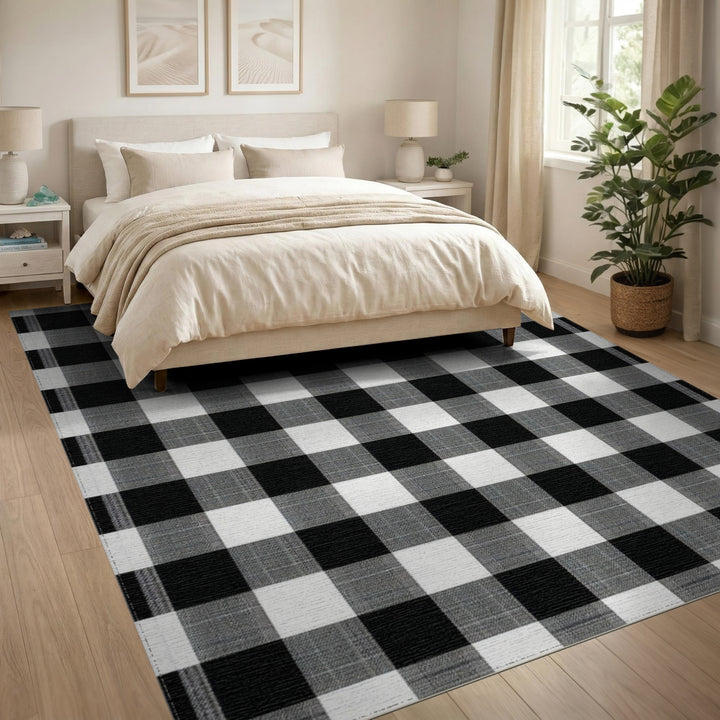 Black White Checkered Area Rug