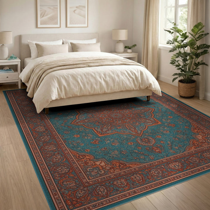 Traditional Persian Blue Teal Traditional Persian Medallion Area Rug