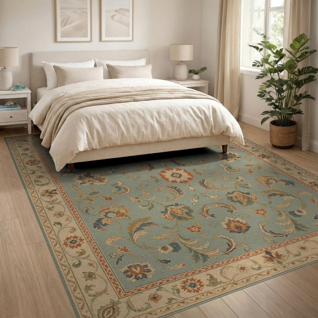 Teal Floral Vintage Area Rug
