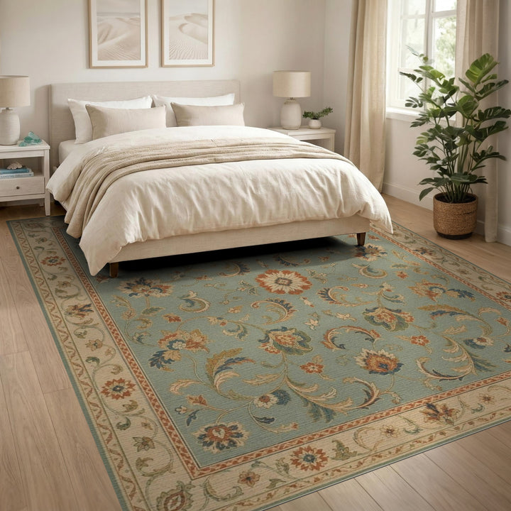 Teal Floral Vintage Area Rug