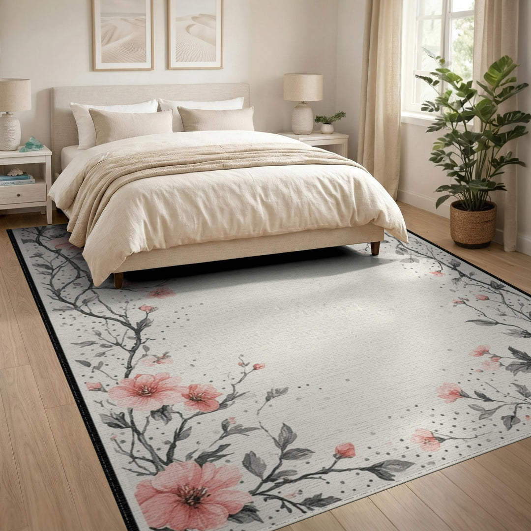 Pink Blossom Washable Area Rug