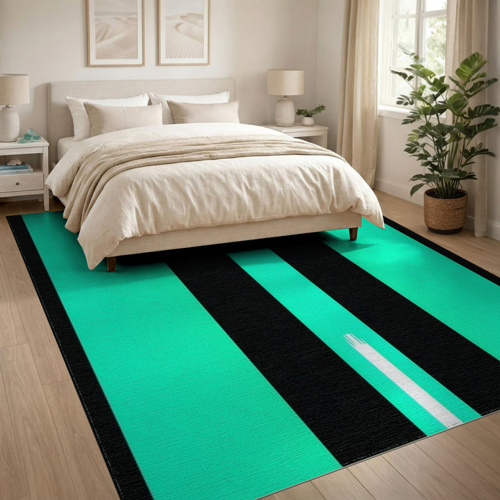 Bold Teal Striped Geometric Area Rug