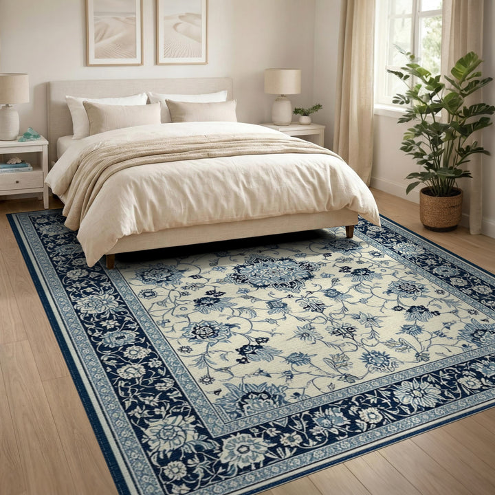 Floral Navy Blue Floral Persian Area Rug