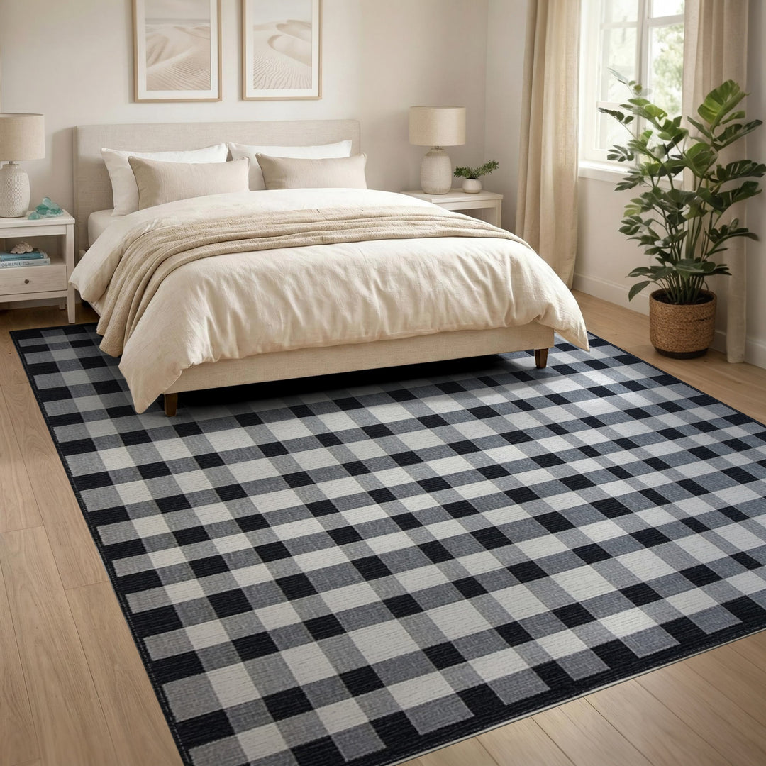 Checkered Geometric Modern Black White Checkered Area Rug