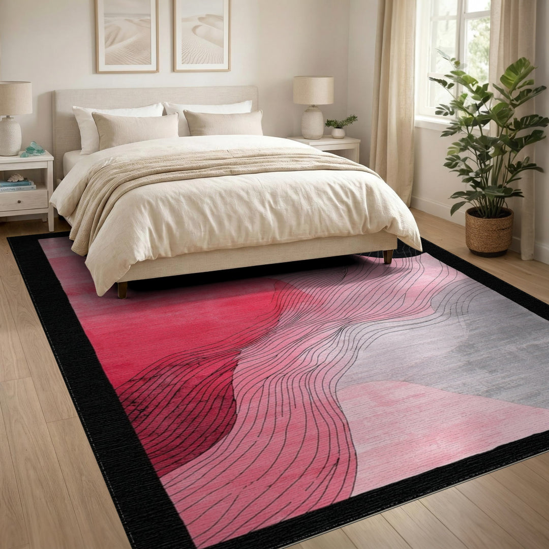 Pink Abstract Wave Area Rug