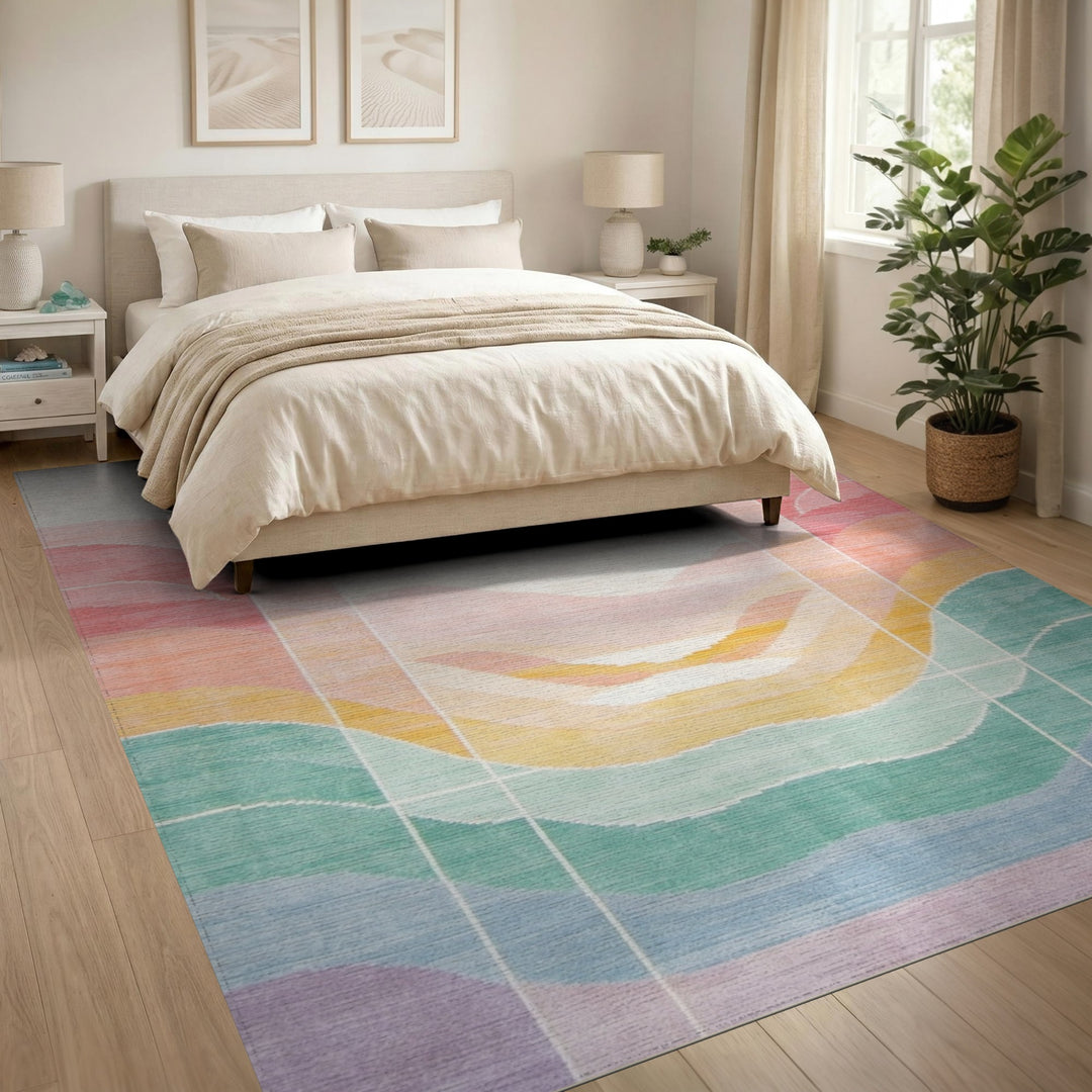 Multi-color and Patterns Vibrant Rainbow Wave Area Rug