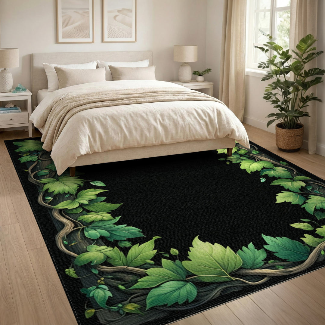Green Ivy Leaf Border Area Rug