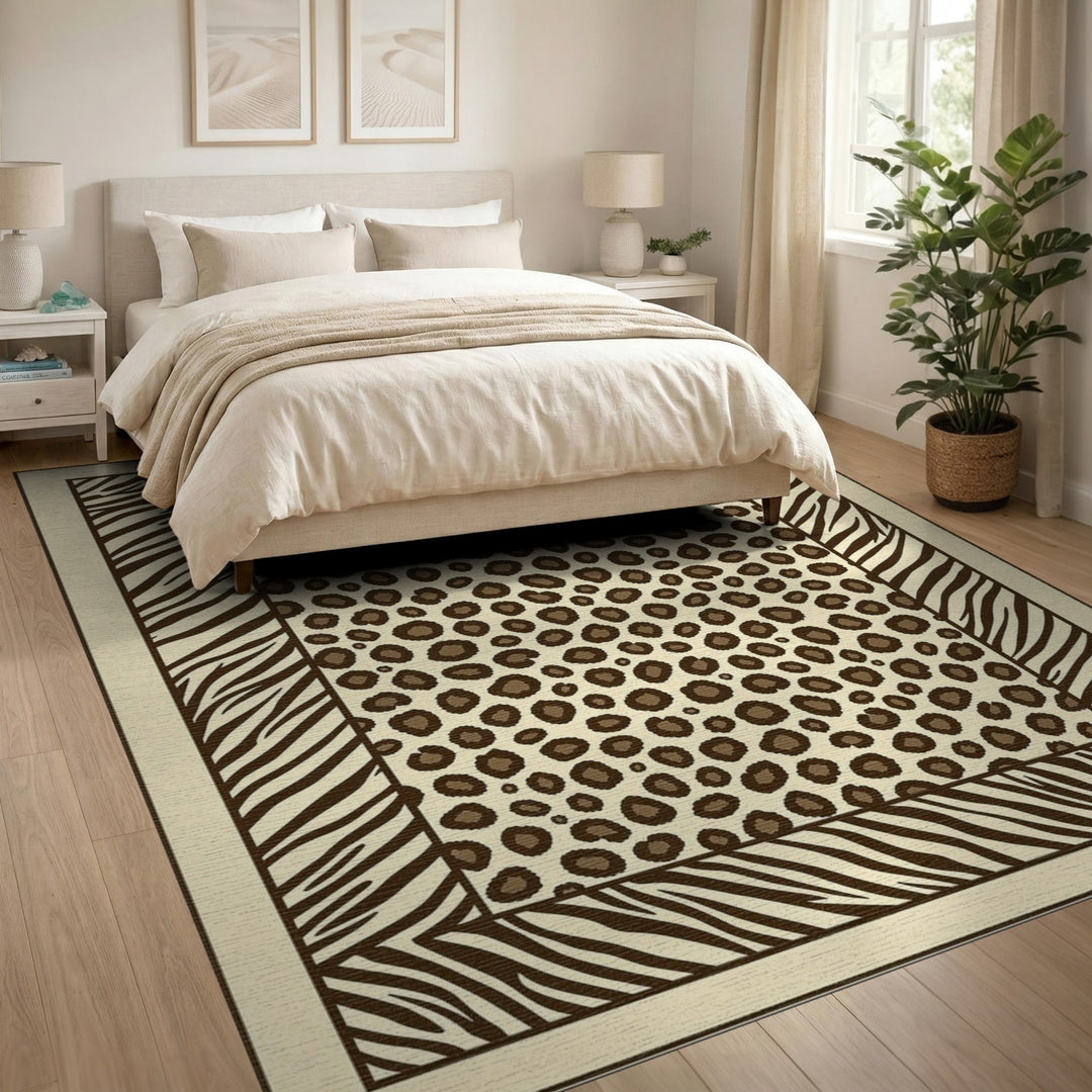 Leopard Zebra Print Area Rug in Brown Tan