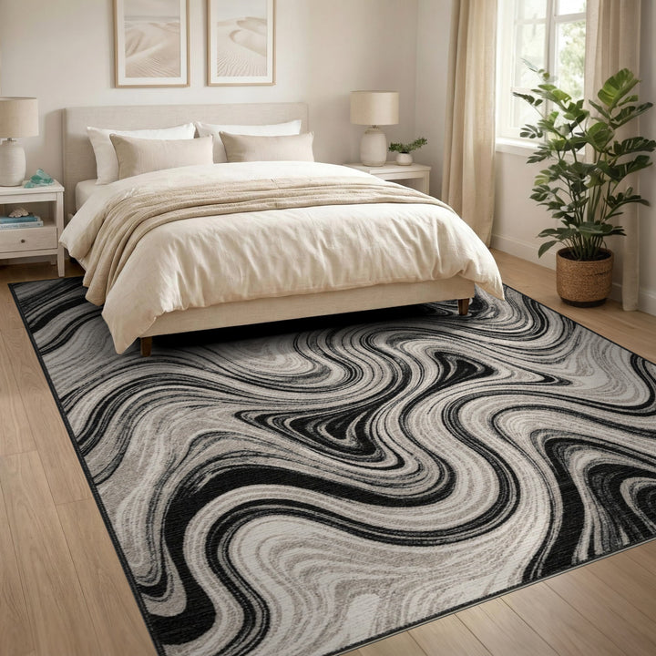 Swirl Abstract Area Black White Abstract Swirl Area Rug