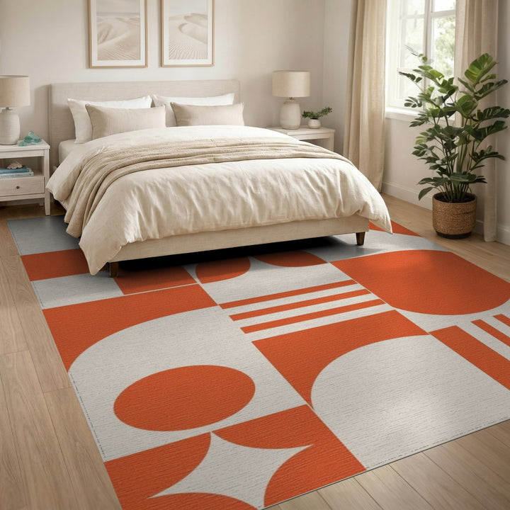 Bold Orange Geometric Area Rug