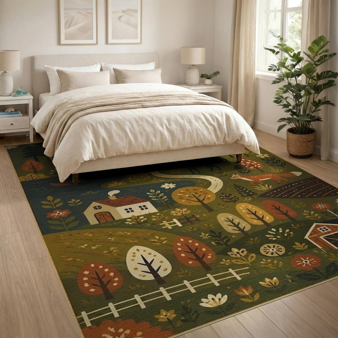 Rustic Woodland Scene Washable Area Rug