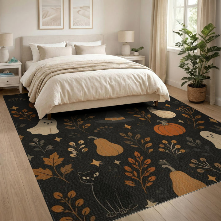 Multi-color and Patterns Halloween Pumpkin Ghost Kids Area Rug