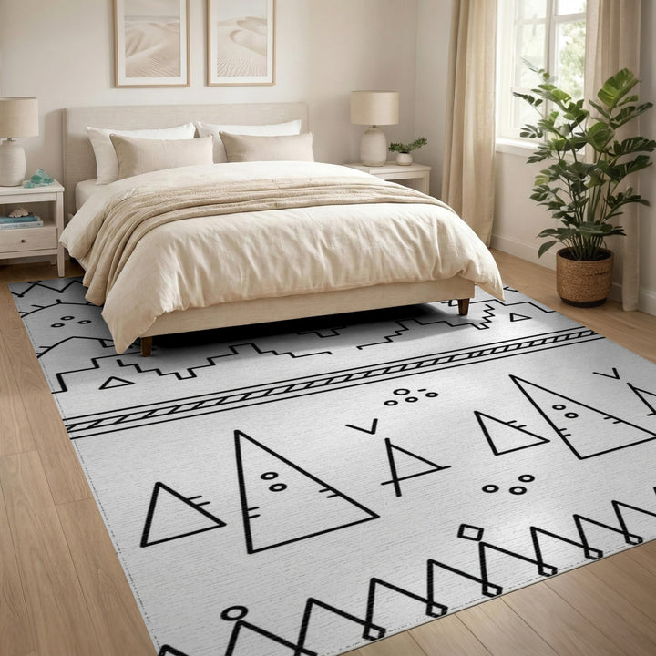 Black White Heritage Tribal Area Rug