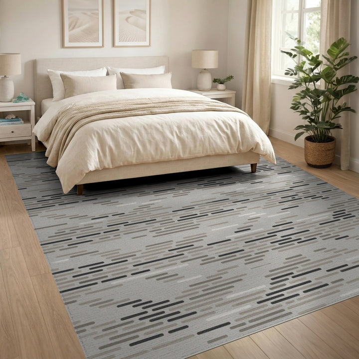 Grey Geometric Dashed Area Rug