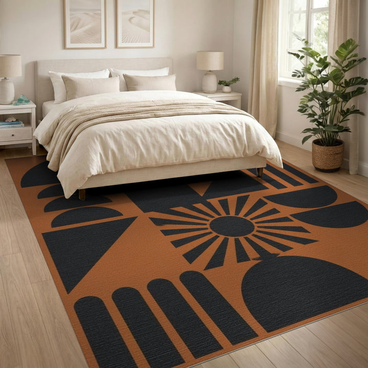 Orange Black Geometric Sunburst Area Rug