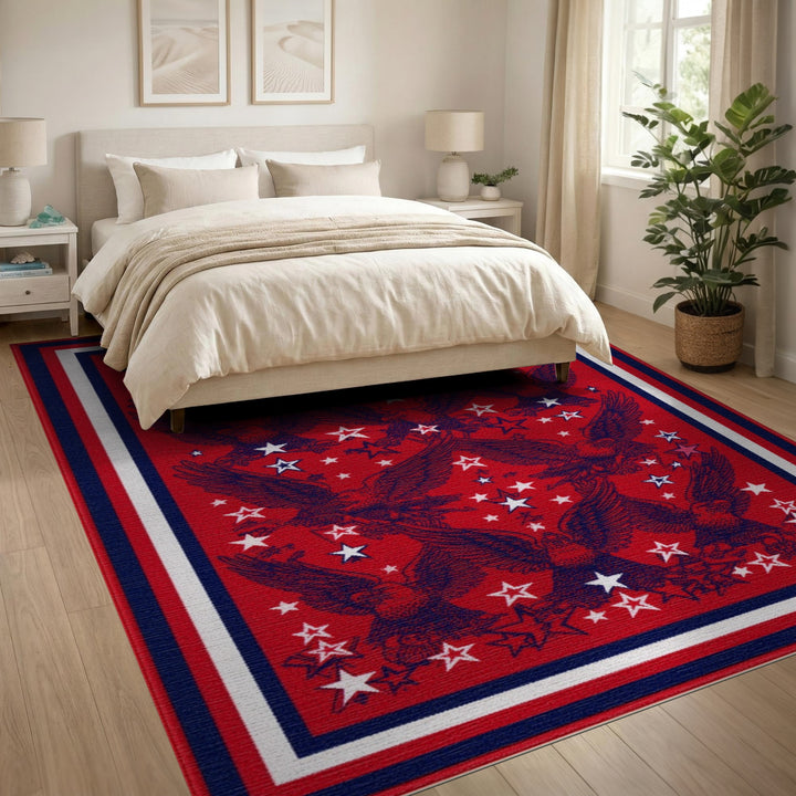 Patriotic Eagle Stars Red Area Rug