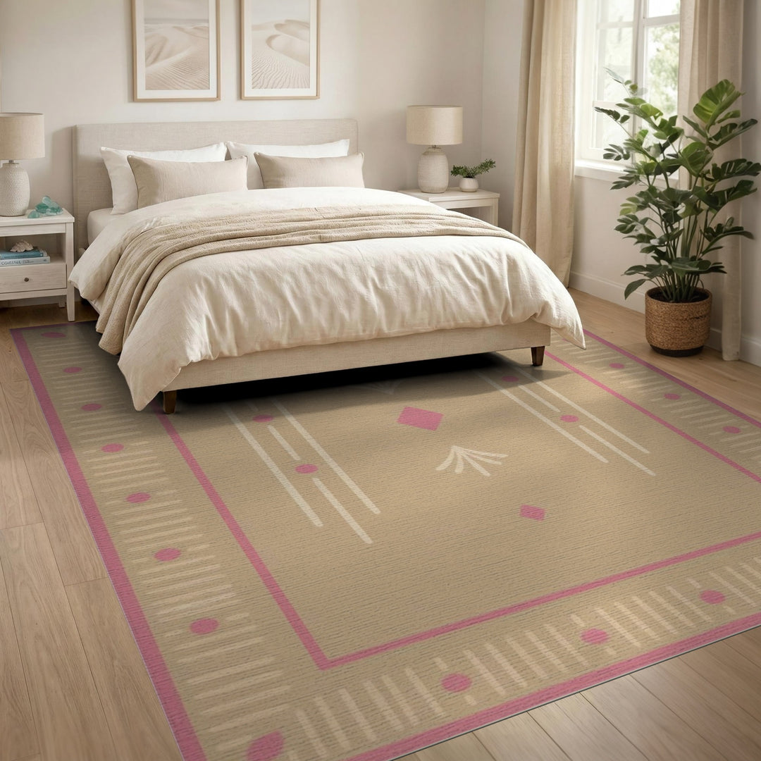 Beige Pink Geometric Area Rug