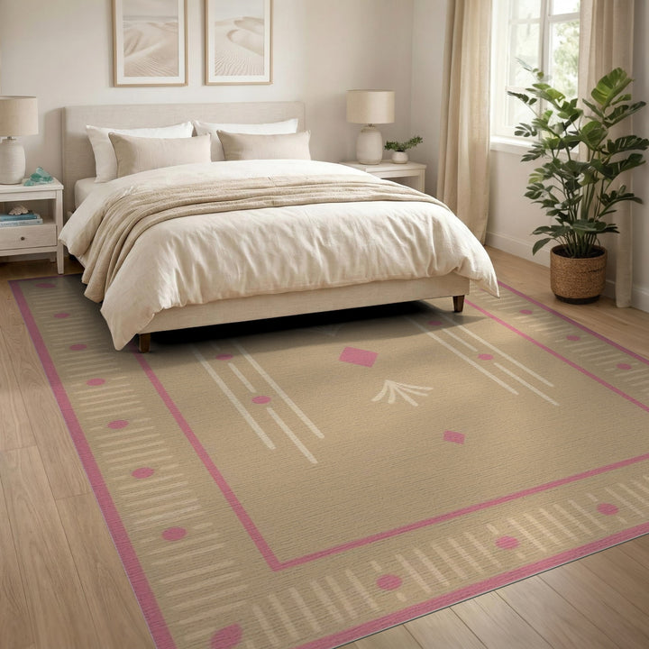 Beige Pink Geometric Area Rug