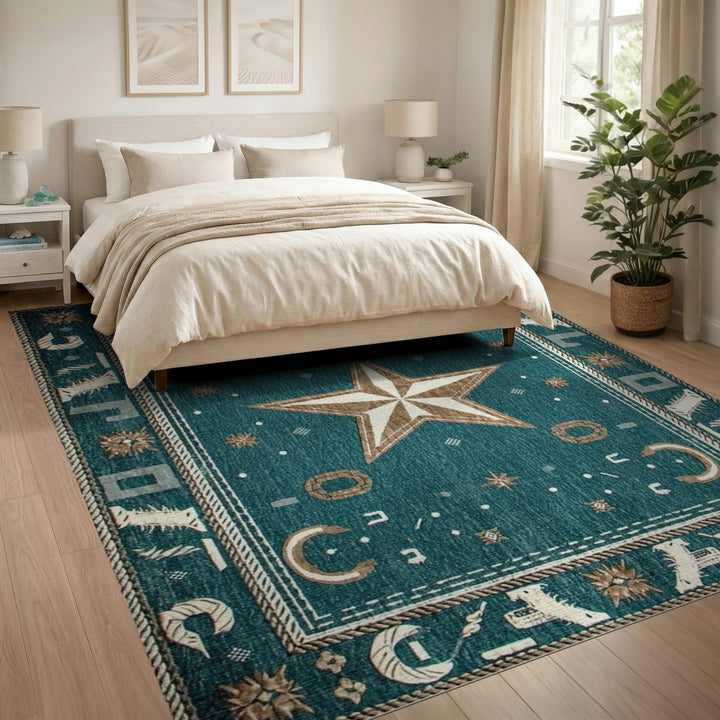 Teal Southwestern Star Horseshoe Area Rug