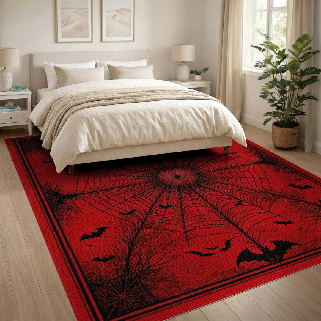 Red Spider Web Bat Area Rug