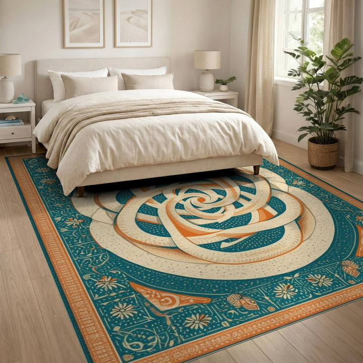 Teal Swirl Ribbon Area Rug