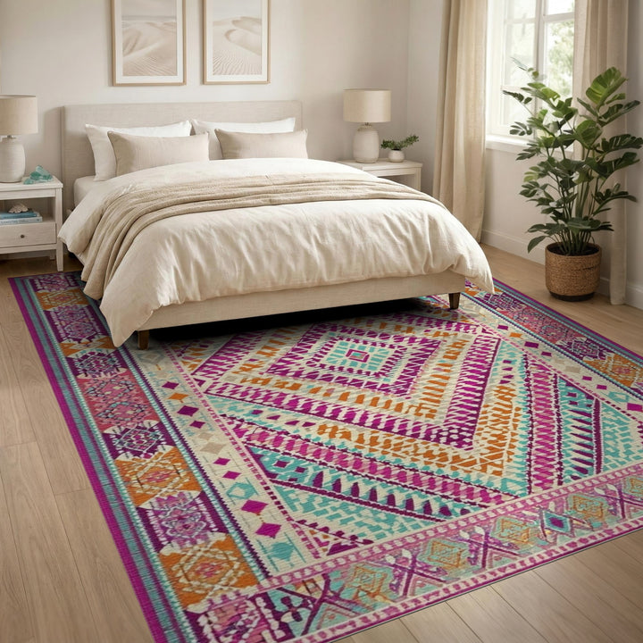 Geometric Modern Vibrant Multi-Color Geometric Diamond Area Rug