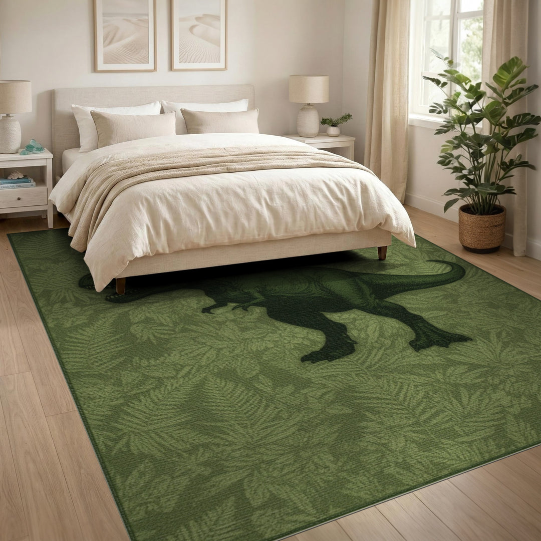 Green T-Rex Dinosaur Area Rug