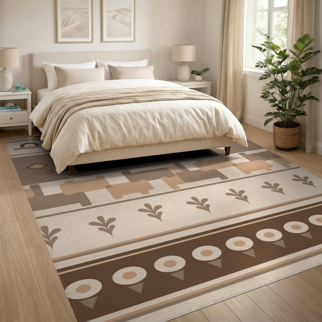 Brown Geometric Area Rug with Arch Patterns