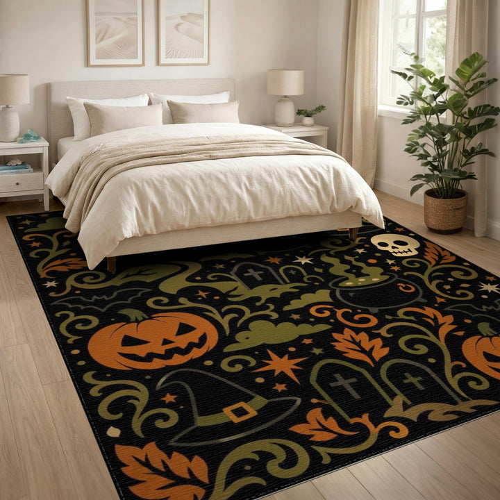 Spooky Halloween Pumpkin Cauldron Area Rug