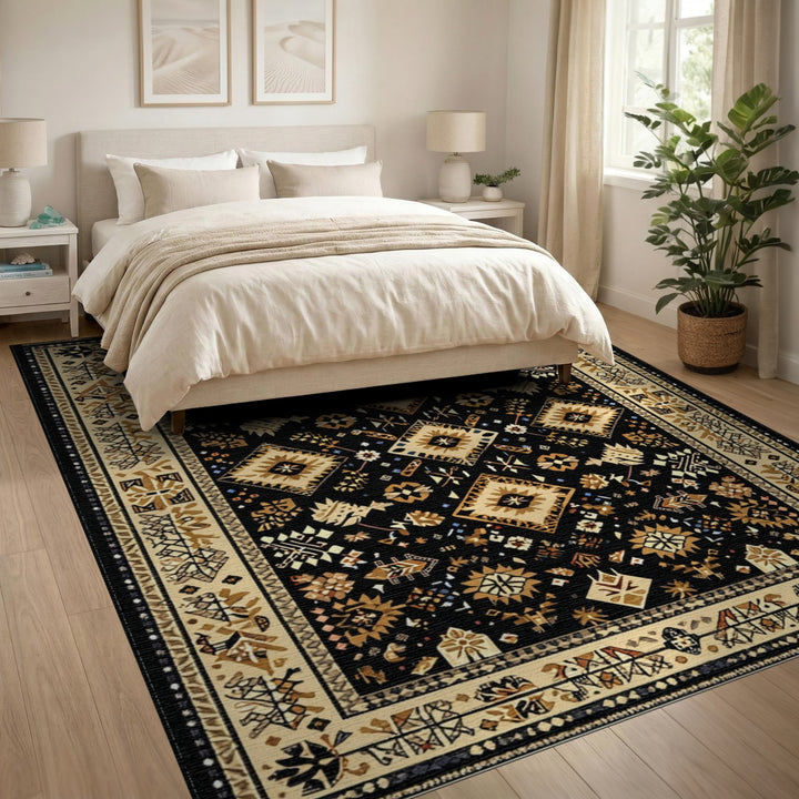 Heritage Tribal Black and Tan Geometric Area Rug