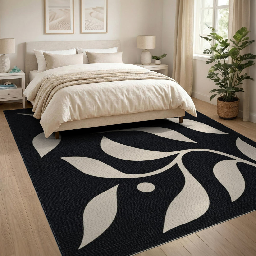 Abstract Area Black and White Black White Abstract Leaf Area Rug