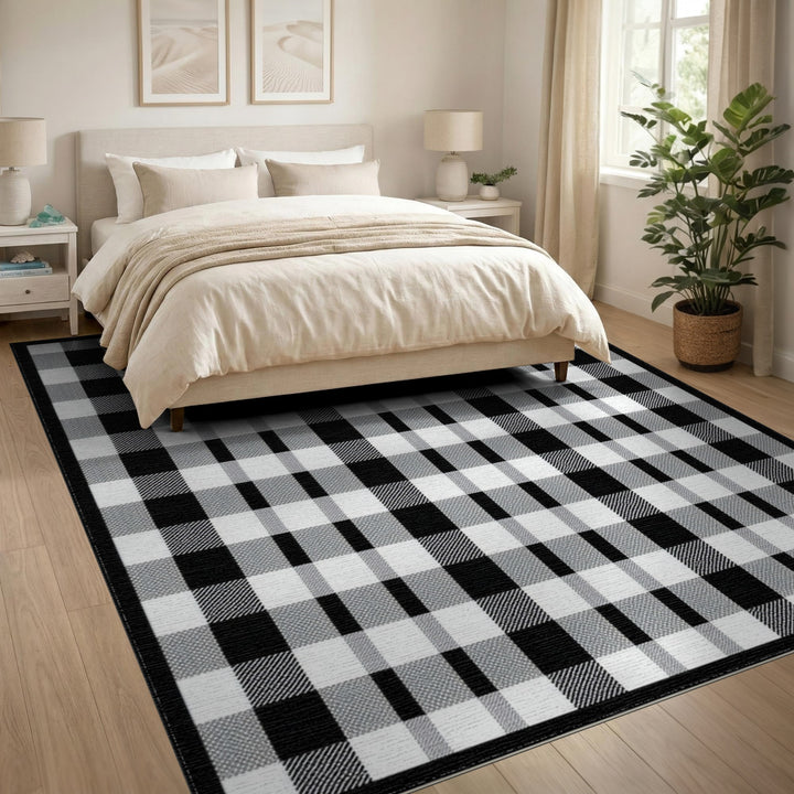Black White Buffalo Check Area Rug