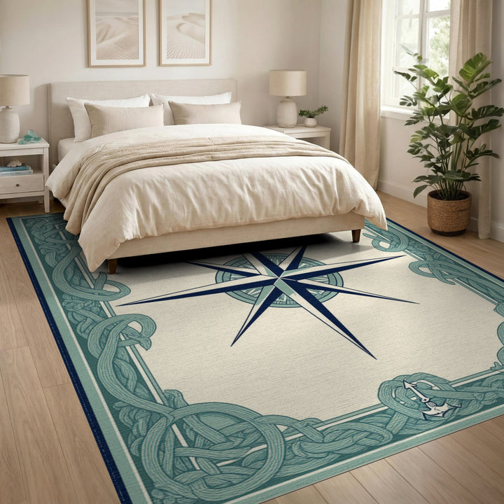 Coastal Nautical Compass Area Rug