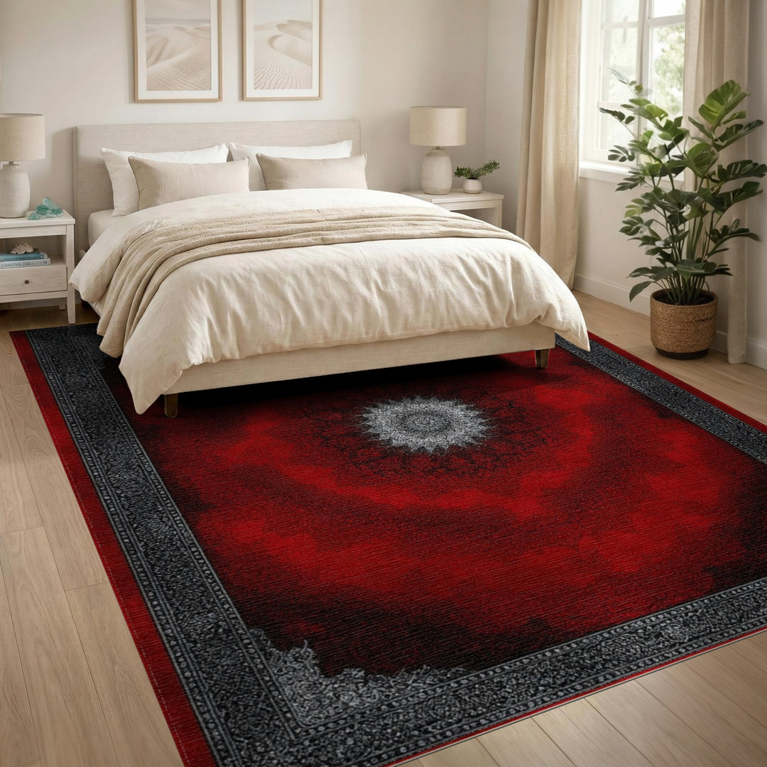 Red Traditional Persian Medallion Area Rug