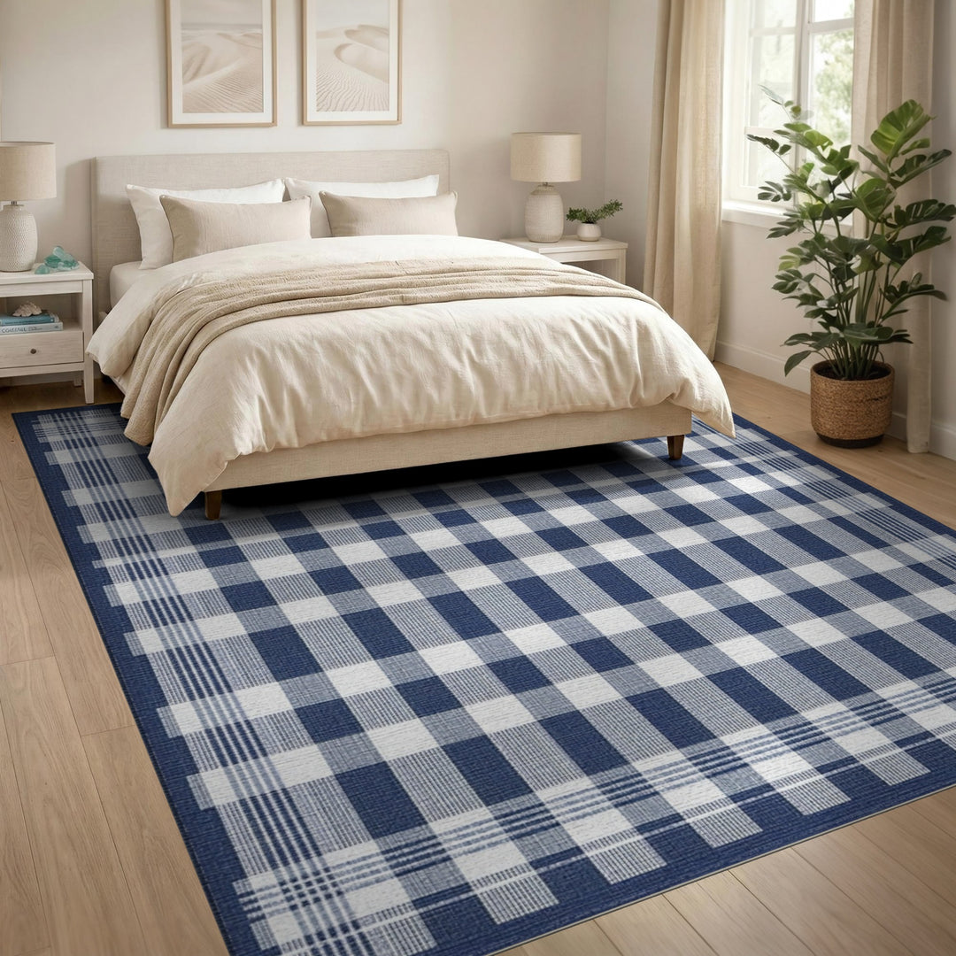Navy Blue and Teal Navy Blue Checkered Area Rug