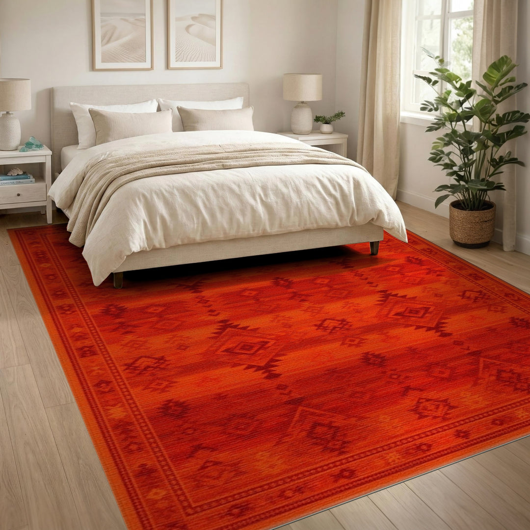 Southwestern Vibrant Red Southwestern Geometric Area Rug