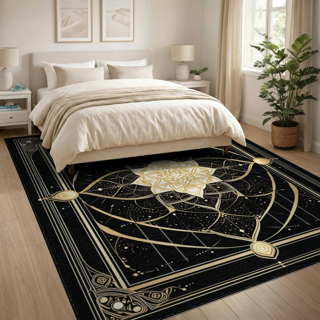 Gold Mandala Geometric Area Rug