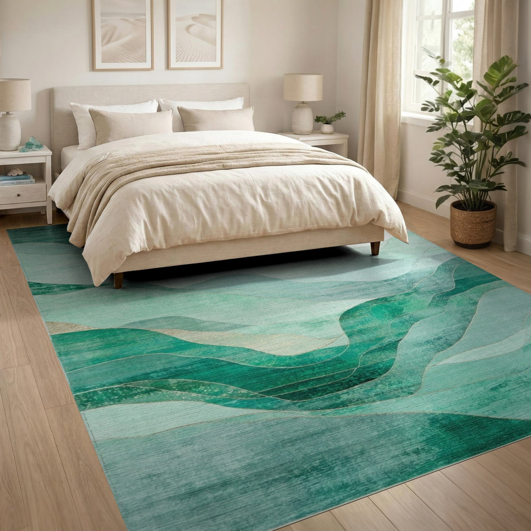Teal Abstract Wave Area Rug