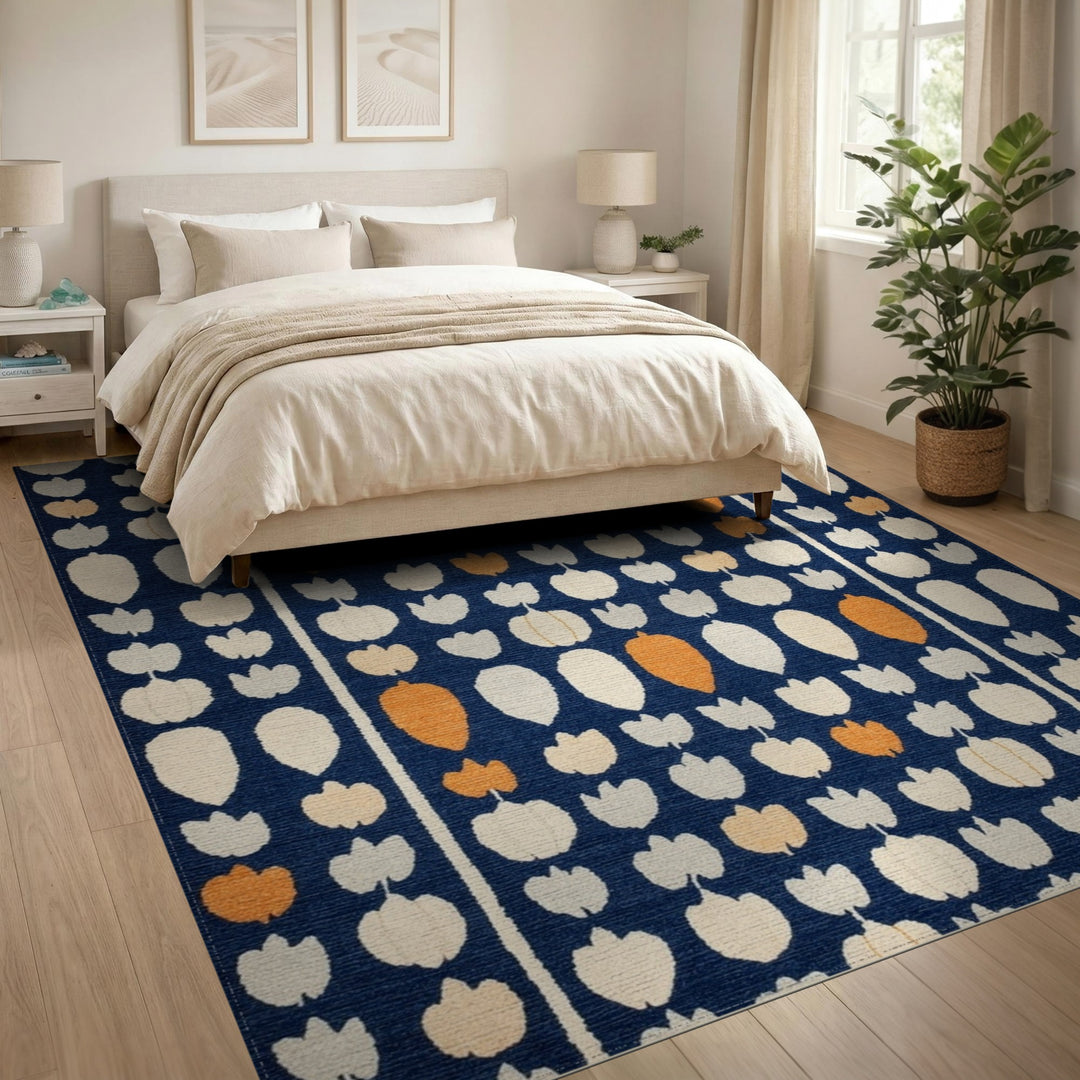 Navy Blue Tulip Striped Area Rug