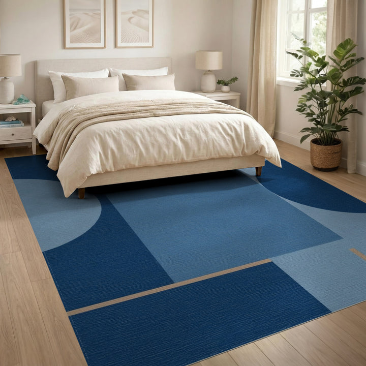 Blue and Teal Blue Geometric Circle Area Rug